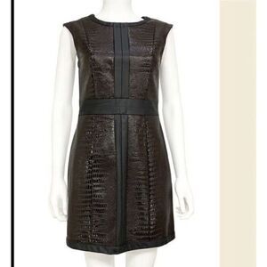 mark. Brown Black Faux Leather Sheath Dress Embossed Animal Print Size Medium